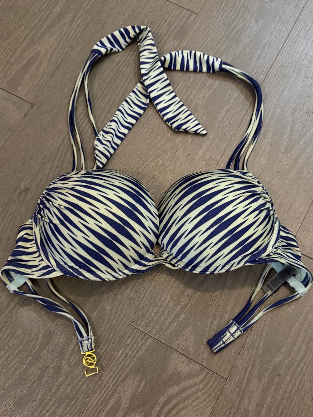 Victoria secret 34C Navy and light blue Stripe Halter Bikini Top